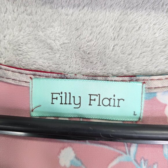 Womens Filly Flair Red Floral Maxi Dress Tie Waist 3/4 Sleeve Polyester Size L - Picture 5 of 10